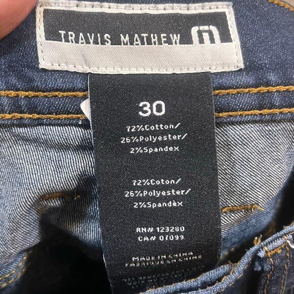 Travis Mathew Jeans Mens 30 x31 Blue Dark Wash Straight Leg Denim Golf Y2K - Picture 6 of 7